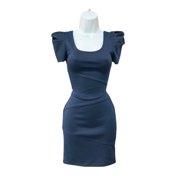 Timing Dresses & Skirts - Timing Blue Bodycon Mini Dress with Puff Sleeves